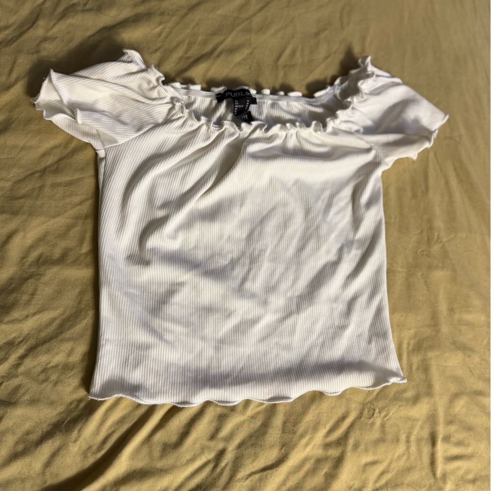 Publik White Ribbed Off-Shoulder Top